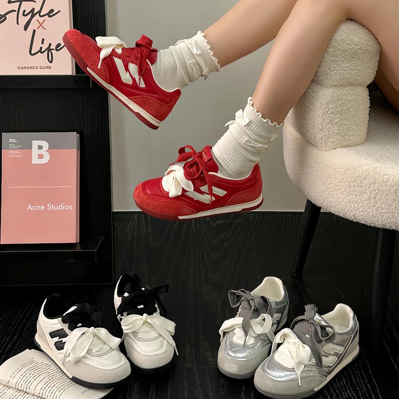 新年红色阿甘德训鞋女2025新款复古时尚休闲鞋厚底ins韩版女鞋