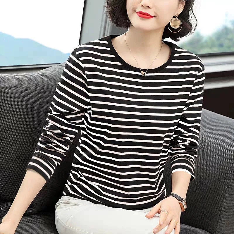 森鹅女士条纹【短袖/七分袖】夏季圆领户外休闲时尚宽松