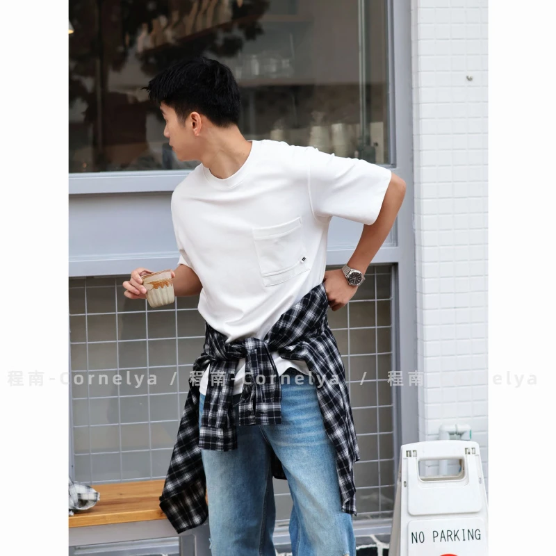 C / Cornelya M记口袋夹标210G cleanfit极简百搭宽松圆领T恤短袖