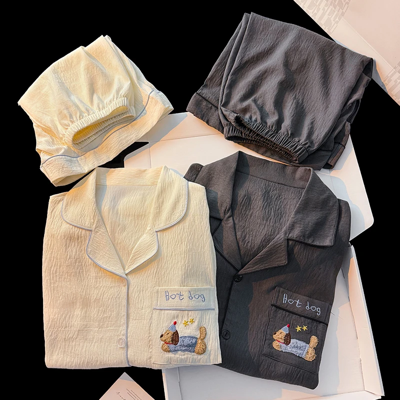 2025夏季云朵棉情侣款睡衣女两件套短袖短裤薄款居家套装休闲男士