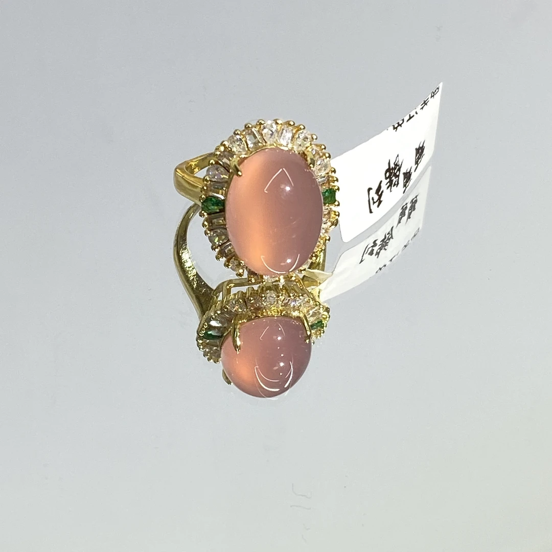 铜合金合成锆石戒指 粉色椭圆镶嵌女式经典百搭戒指 572