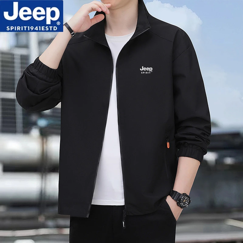 Jeep吉普春秋季男士休闲夹克衫外套立领男装大码上衣防风薄款外套