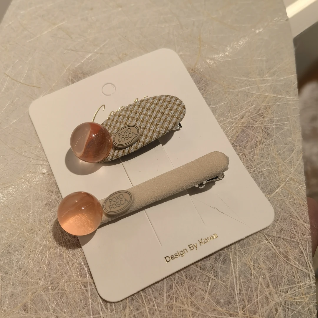 E030橘色透明球格子边夹一对