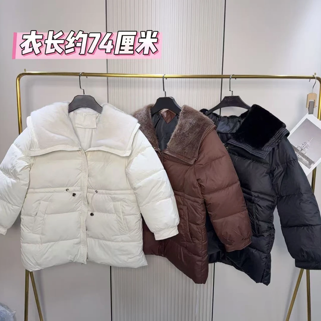 822大翻领腰抽绳洋气中长款厚棉服
