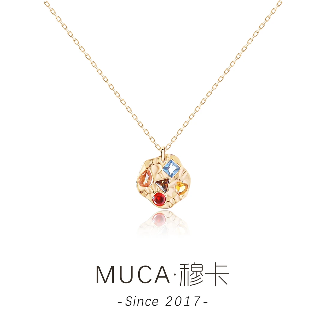 坠链均925银合成锆石 轻奢彩色镶嵌项链F2102