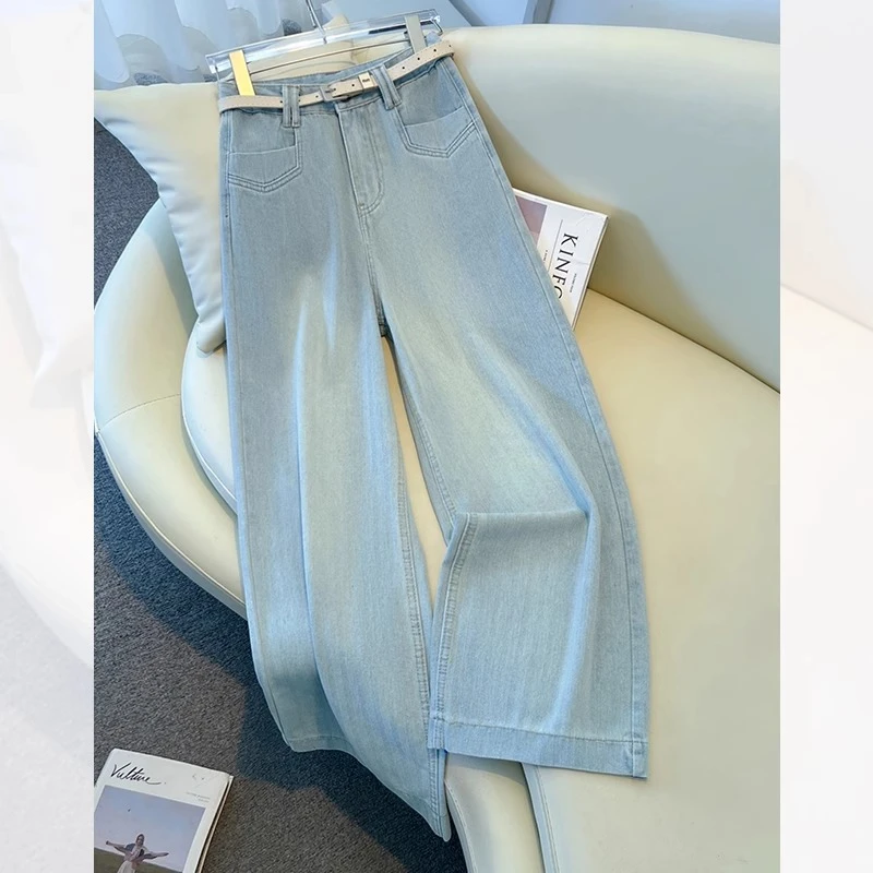 浅色九分牛仔裤女夏季薄款2025新款高腰显瘦直筒裤宽松窄版阔腿裤