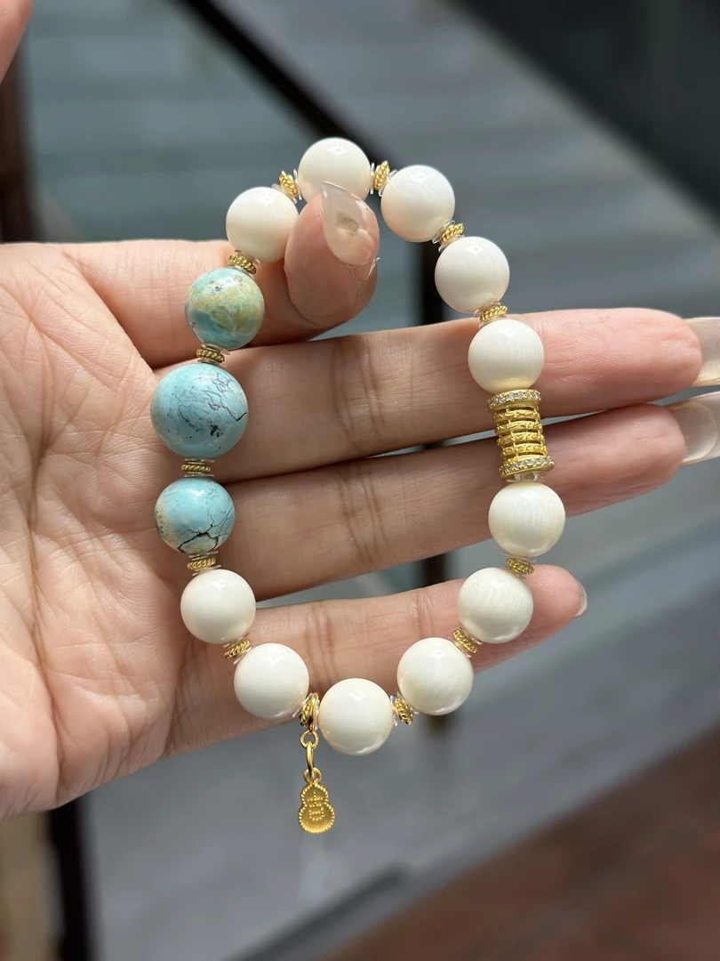 <娇丰珠宝>设计款精品猛犸牙DIY炫彩三彩手串#613