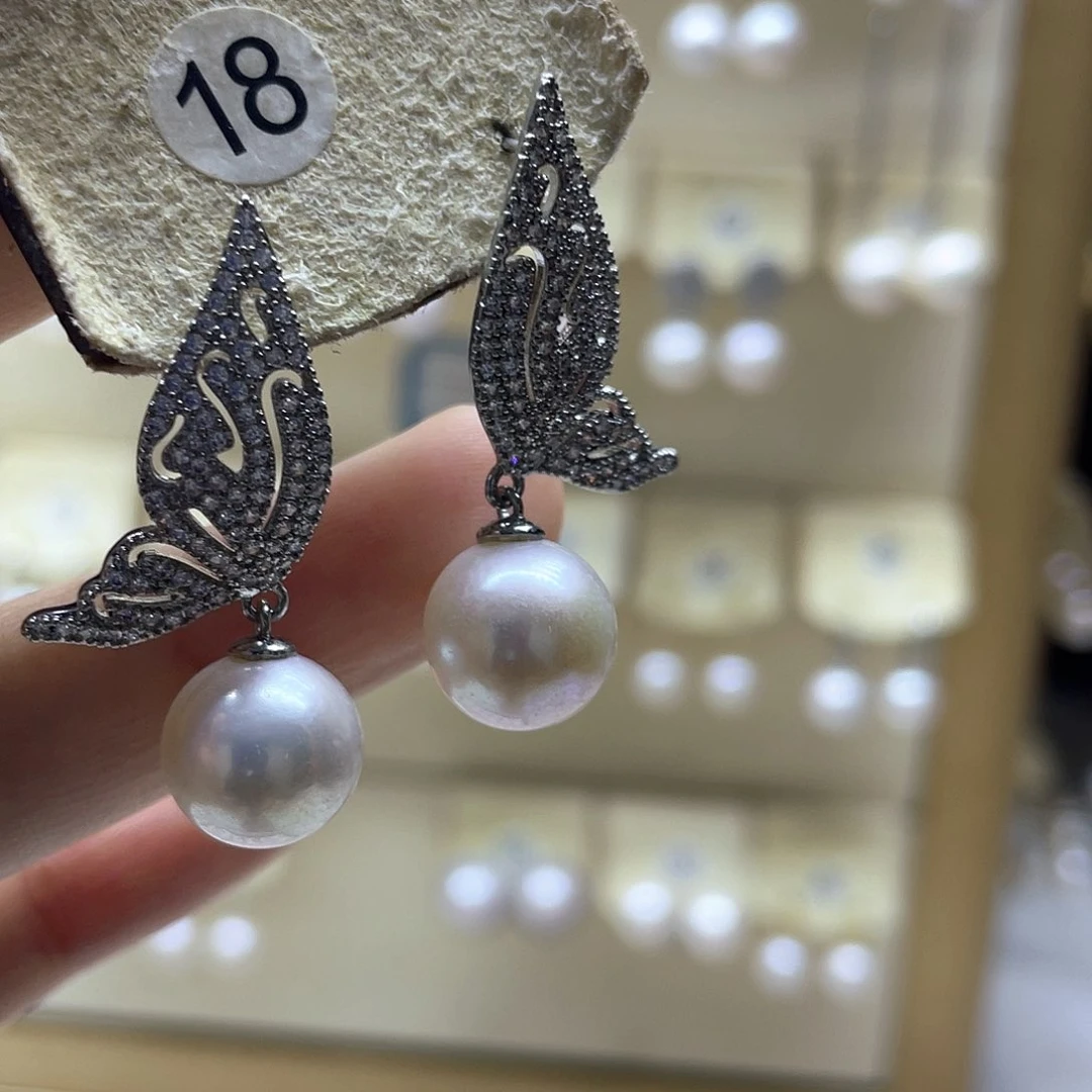 银S925镶嵌淡水珍珠耳饰
