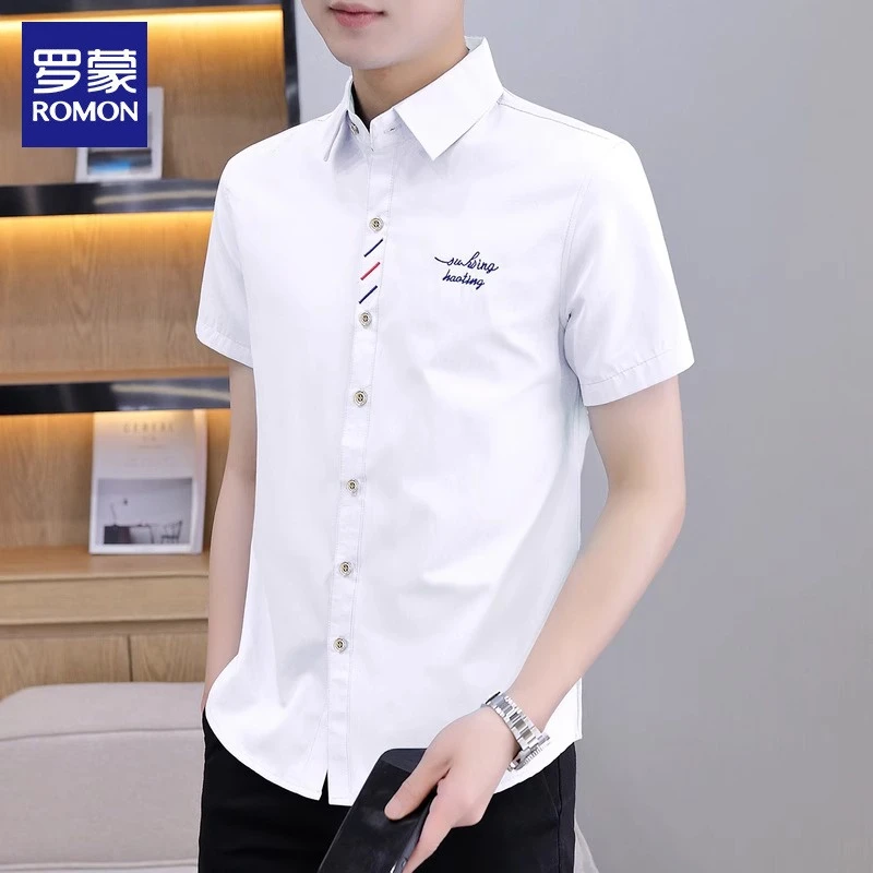 罗蒙男士休闲短袖衬衫潮流帅气寸衫上衣2025夏季新款韩版衬衣男款