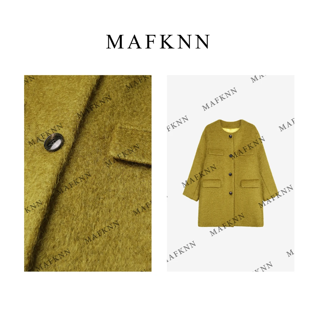 MAFKNN/玛肯时尚休闲简约纯色百搭纯色舒适纽扣大衣MK11628