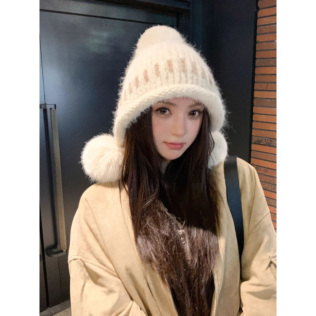 帽子女秋冬季骑行防风加绒针织帽韩版百搭女士加厚护耳保暖毛线帽