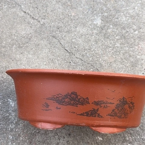 紫砂宜兴紫砂花盆30红椭圆