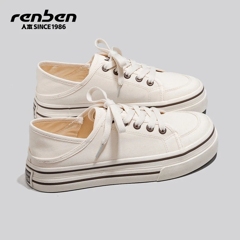 人本官方旗舰店一脚蹬圆头学院风浅口常规帆布鞋休闲薄款鞋子春季