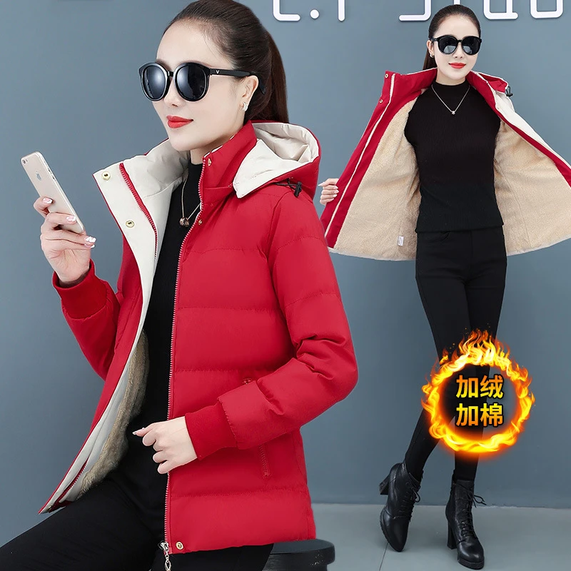 薄款棉衣女短款冬装羽绒棉服2021年新款加绒加厚大码派克服冬季小