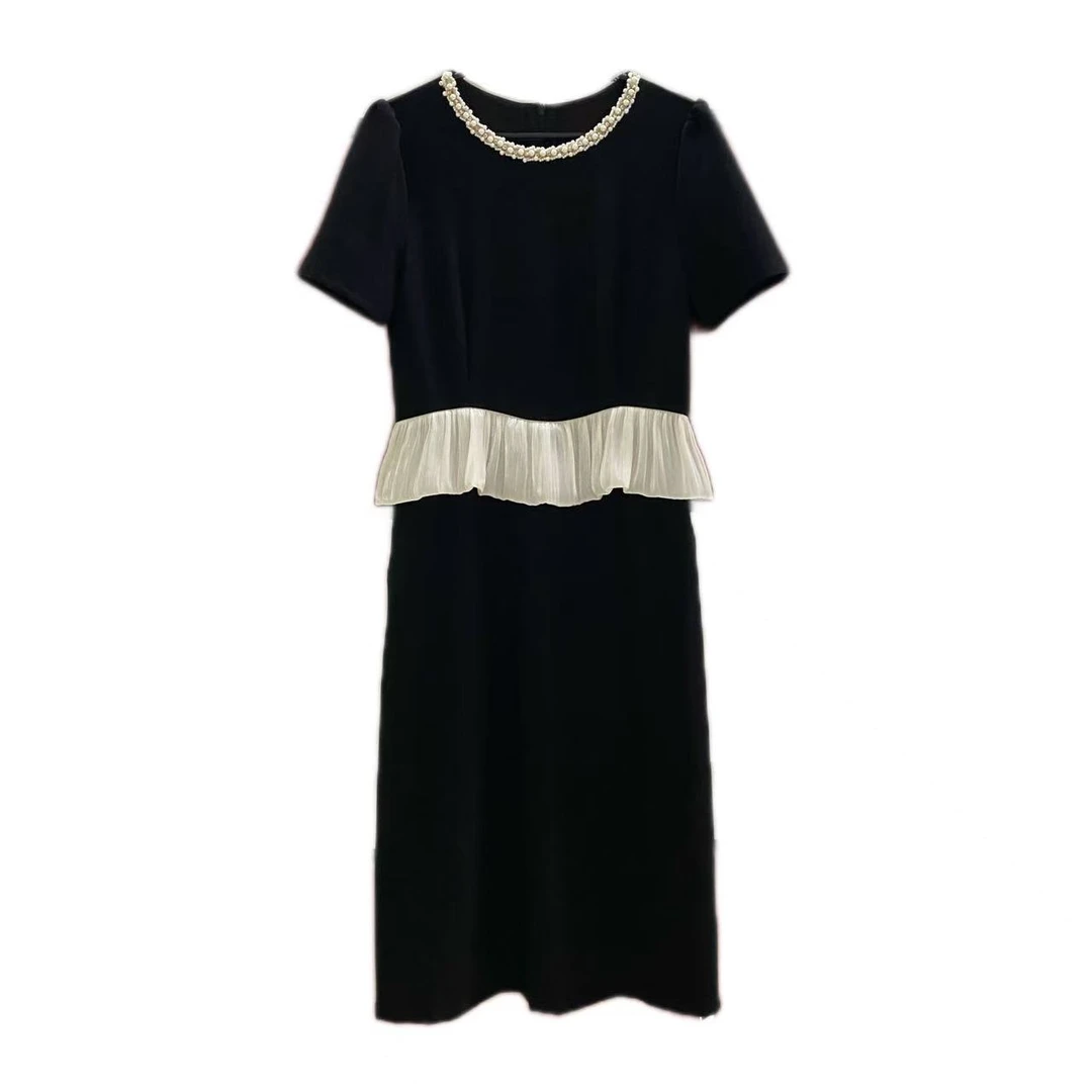 2025年夏季A字女裙欧美风常规U型领连衣裙休闲长款 黑色 C20