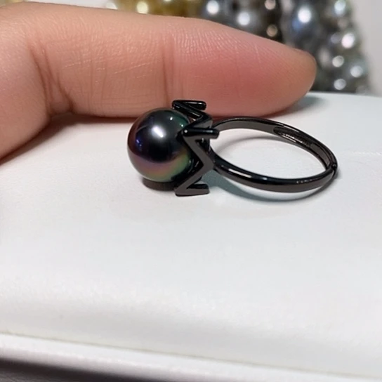 海水珍珠戒指银S925镶嵌9-10