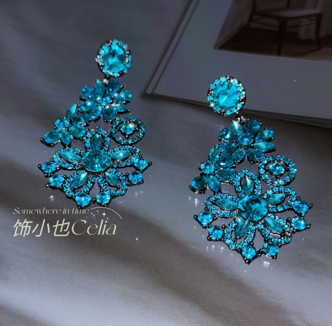 合金耳饰 【蝶翼振羽】Fluttering Wing 高级感蓝色重工耳坠