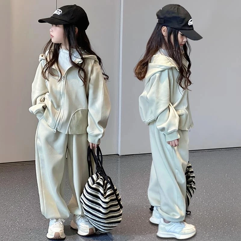 女童运动套装春秋2025新款小公主洋气时髦春季阔腿裤女孩早春卫衣