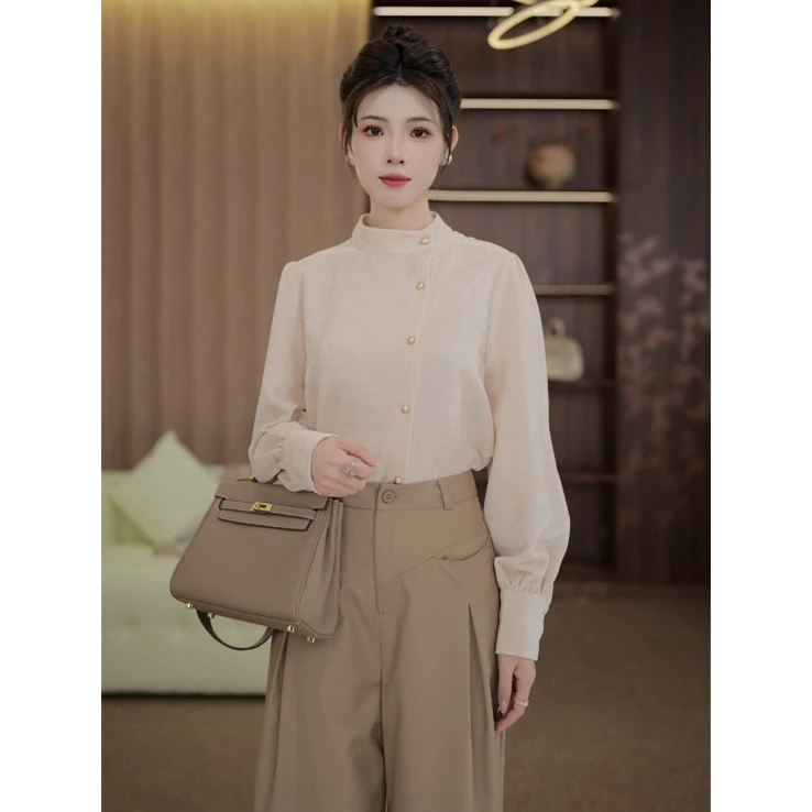 TITI定制【麦穗黄昏】轻奢气质纯色长袖衬衫宽松百搭上衣TL3903126