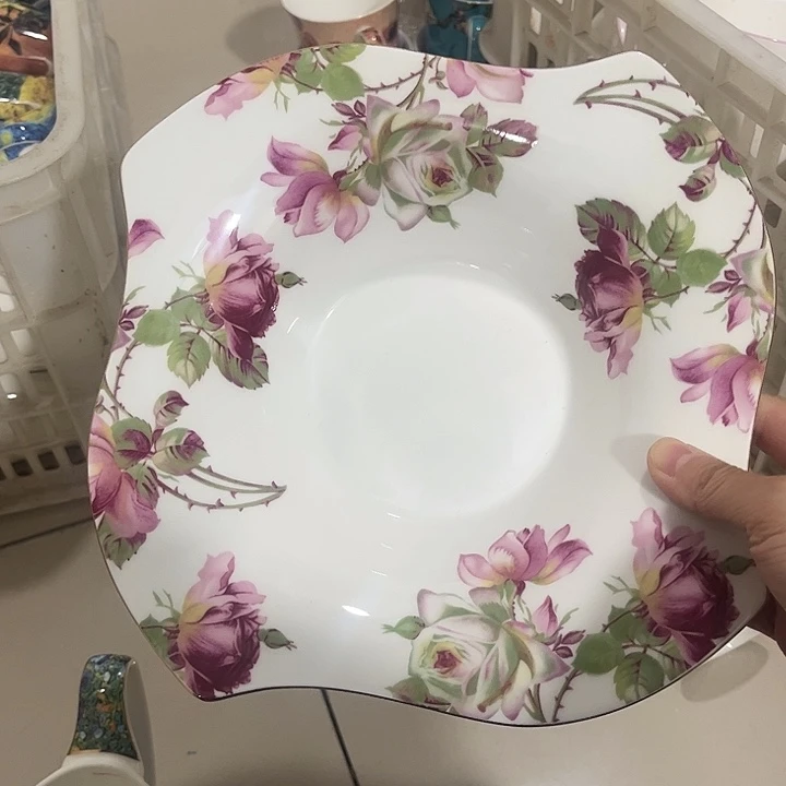 瓷片微瑕骨瓷玫瑰风车盘一个