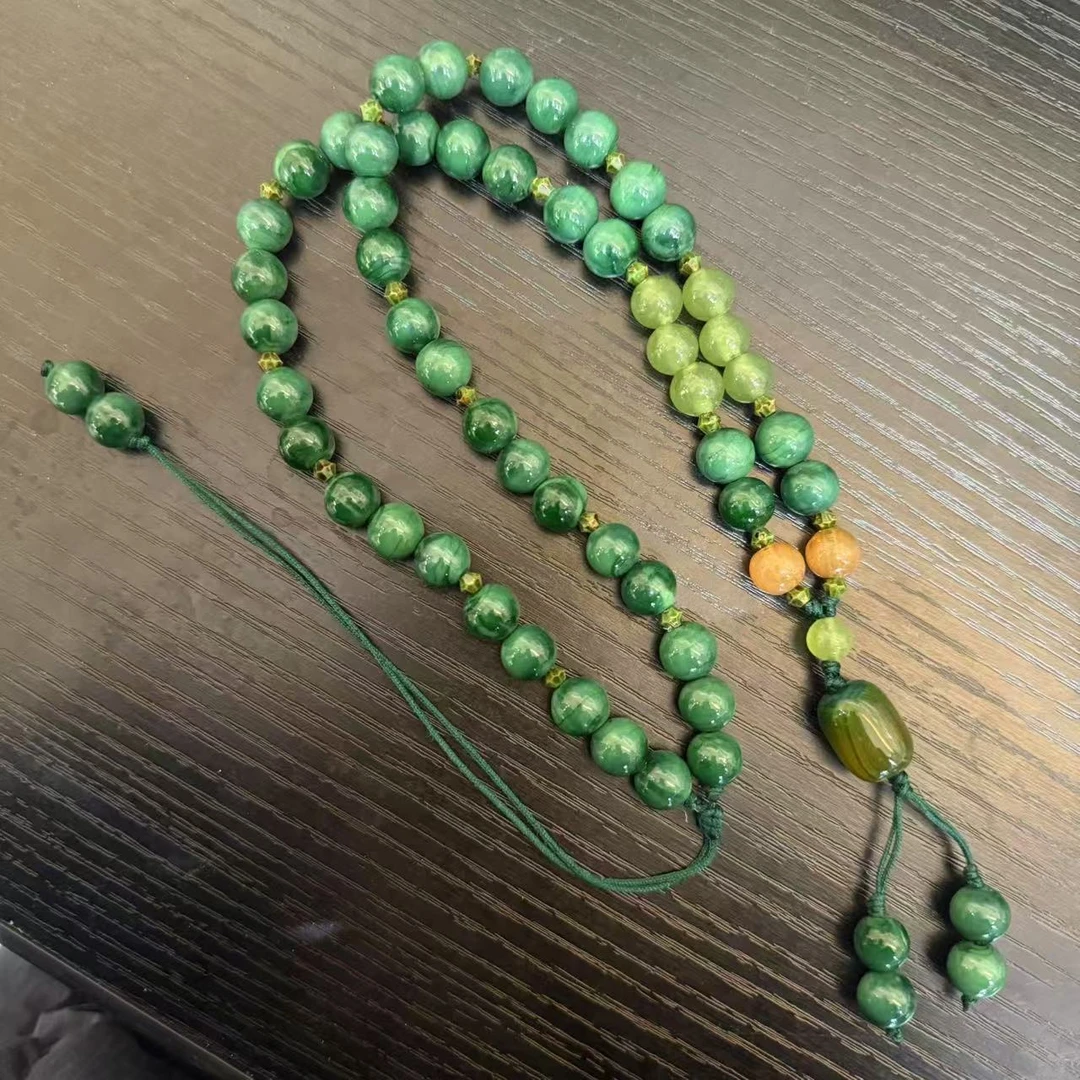 合金项链 LZ2732 绿色椭圆万年松绳编琉璃项链