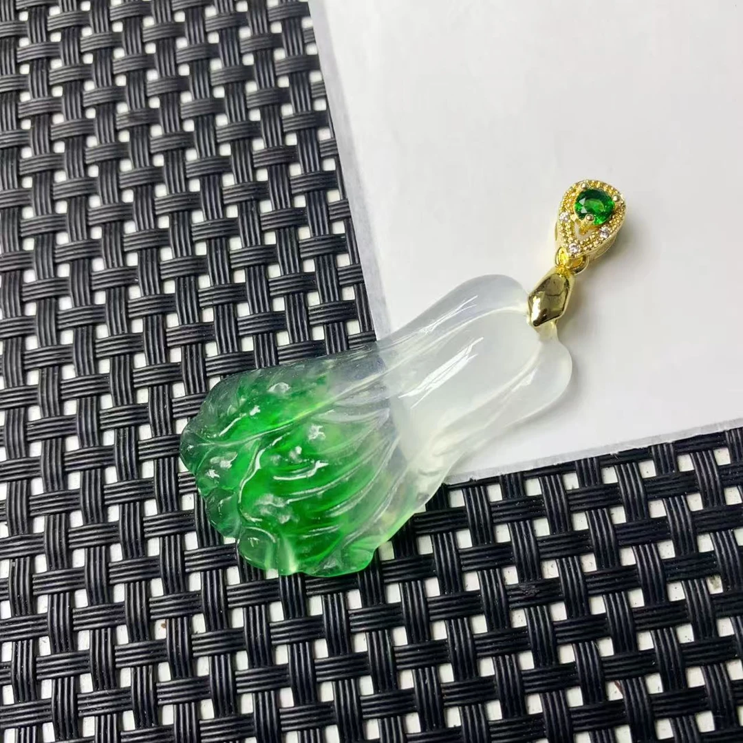 [石矿]A1126冰绿花白菜吊坠