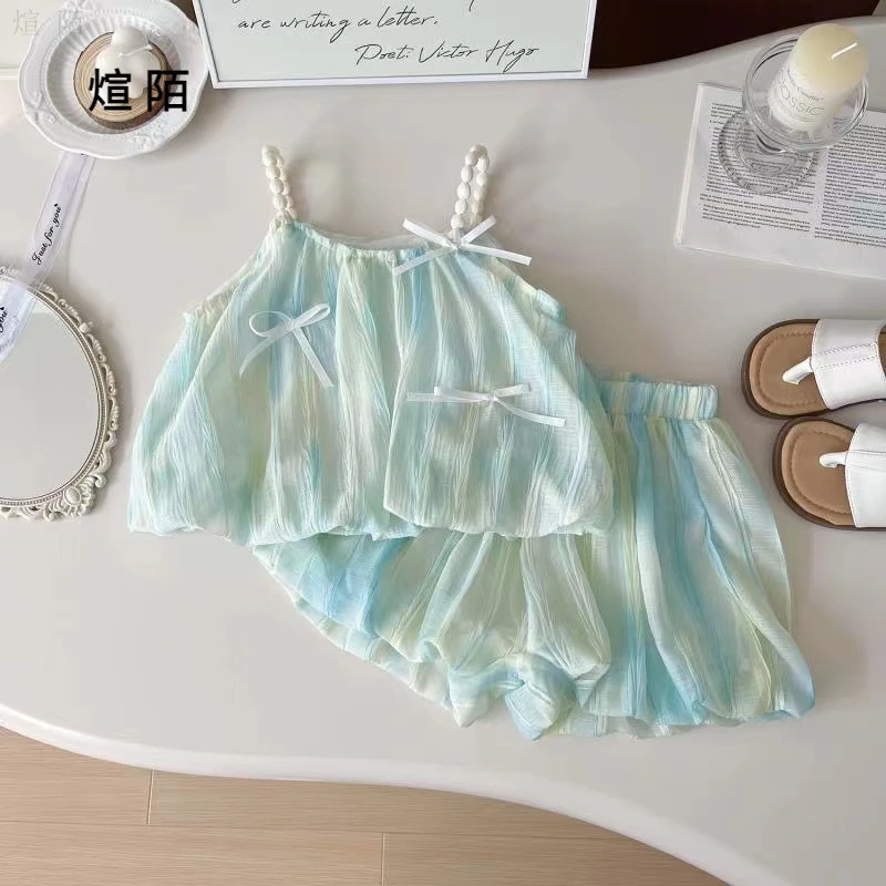 时尚洋气套装夏季2024新款女童甜美宝宝花苞裤两件套小女孩子潮