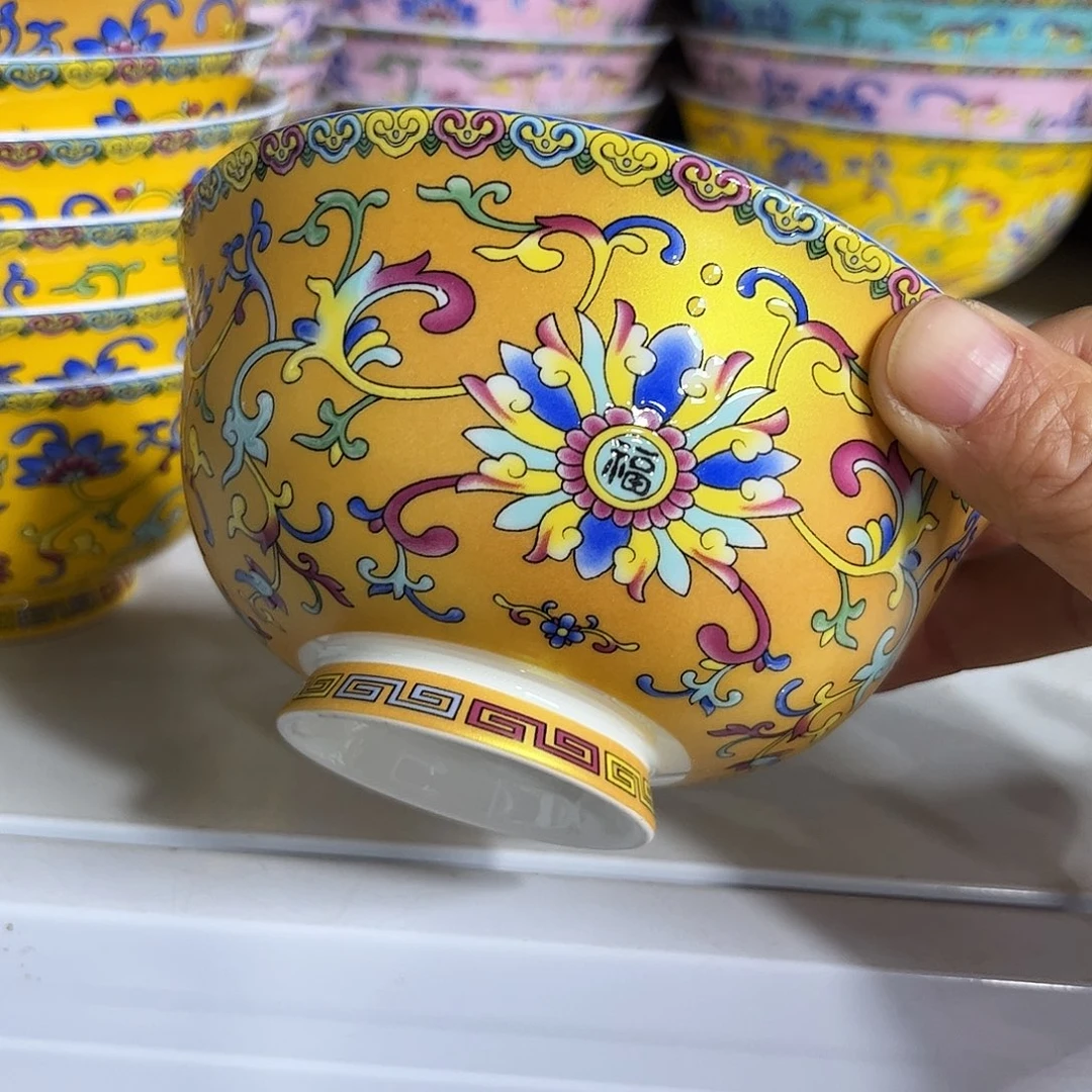 瓷片珐琅彩金色碗十个微瑕4.5寸