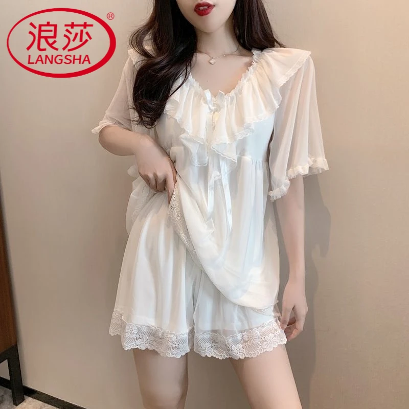 浪莎性感睡衣女夏季带胸垫2025年新款时尚网纱薄款可爱家居服