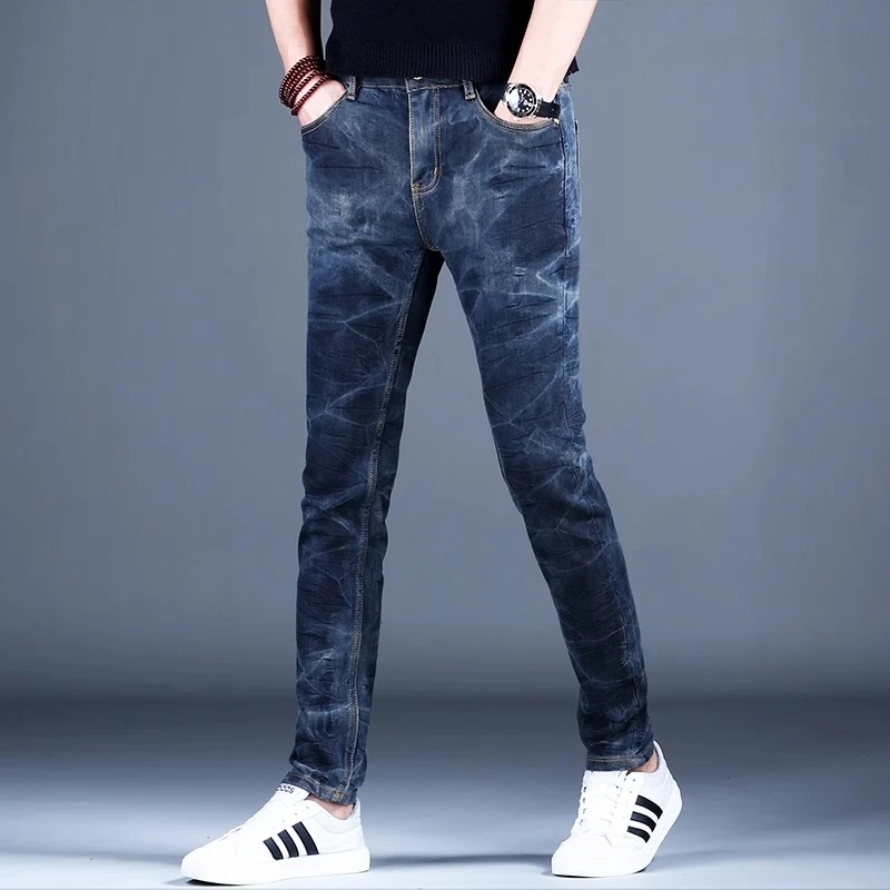 【JJ】牛仔裤涂鸦做旧修身裤子秋冬款2024新款美式高街弹力潮流长裤