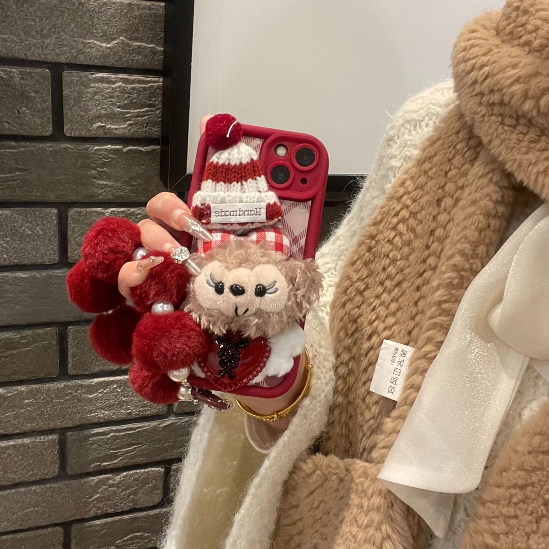 毛绒雪莉玫公仔适用于苹果华为小米系列手机壳全包防摔硅胶保护套