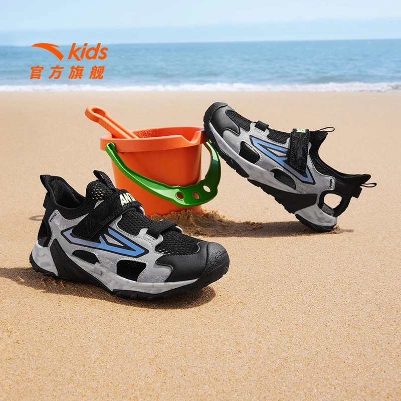 【小鲨鱼】安踏儿童沙滩鞋2025夏季透气舒适防滑耐磨一脚蹬包头凉鞋