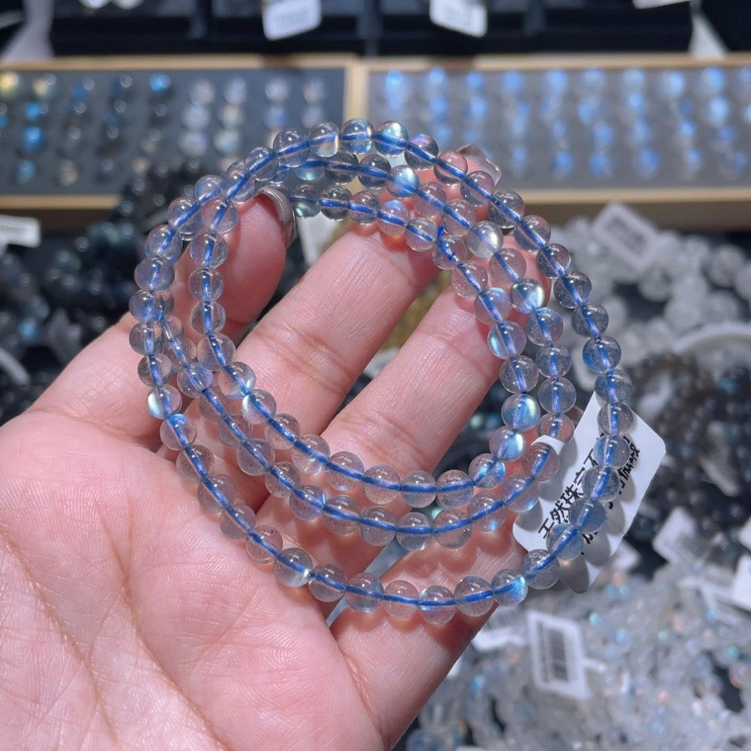 未镶嵌手链长石玻璃体灰月光手链多圈5.5mm