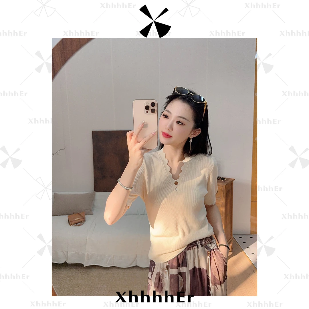 辛儿/小个子 【日光菊】夏日凉感设计师短袖波浪纹上衣XY1906