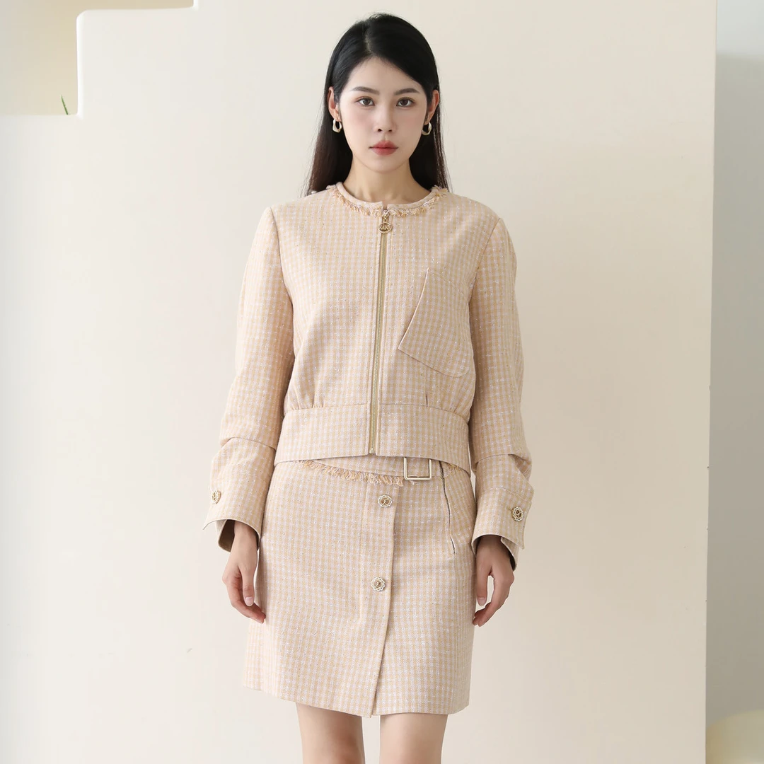 Migaino/曼娅奴【达人专属】女设计感休闲气质格纹高腰小个子上衣