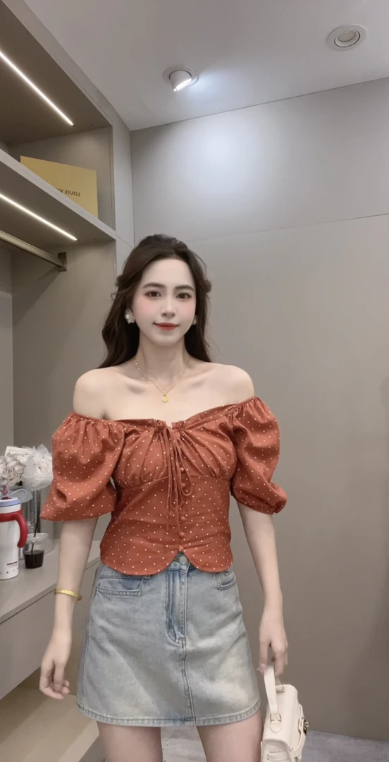 敏敏推荐【轻法少女】百搭方领短袖短款衬衫女减龄修身显瘦上衣8623