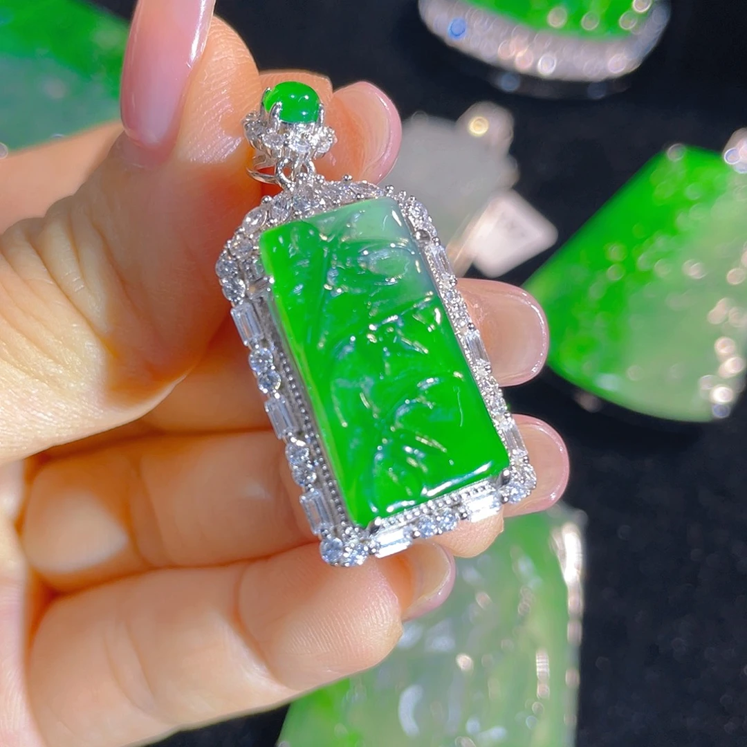 翡翠银S925镶嵌颈饰天然