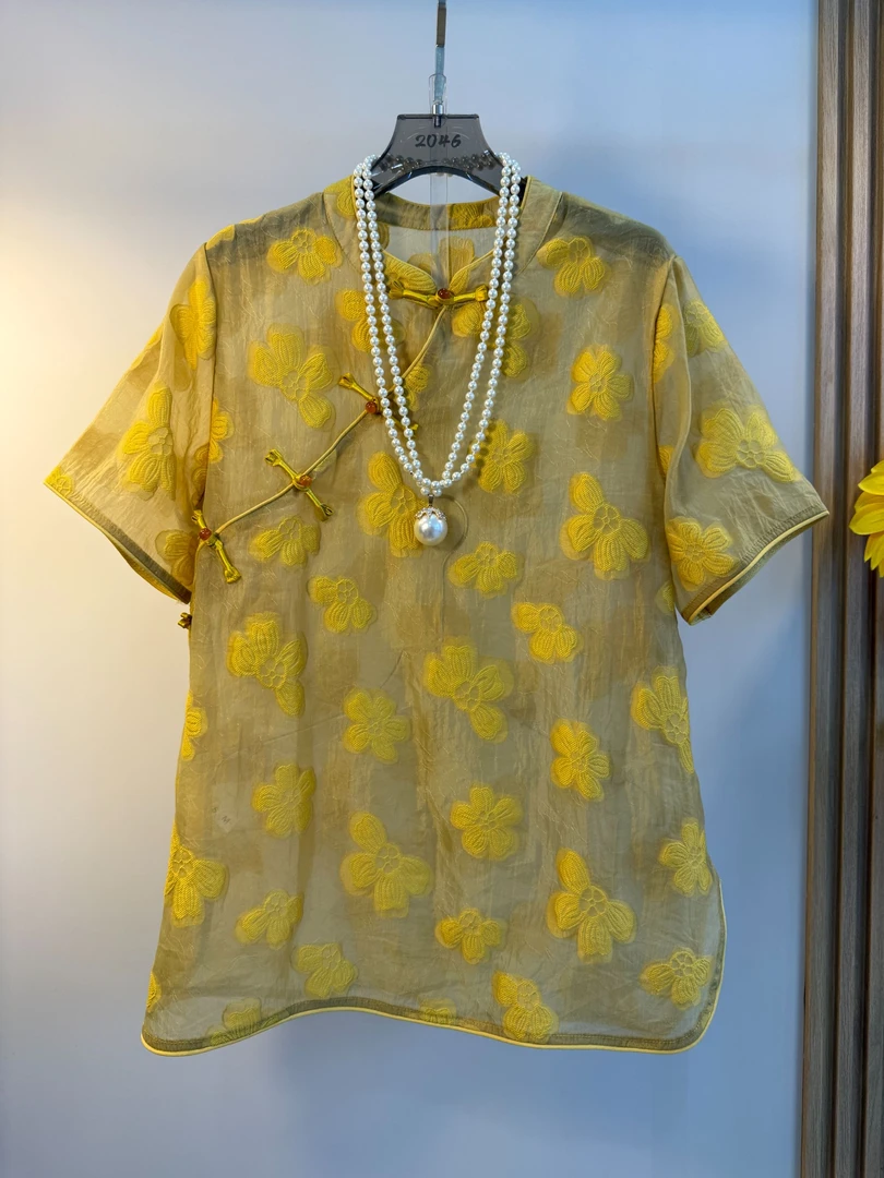 新中式胖妹妹宽松修身百搭上衣2025年夏季日常休闲减龄短袖T恤女