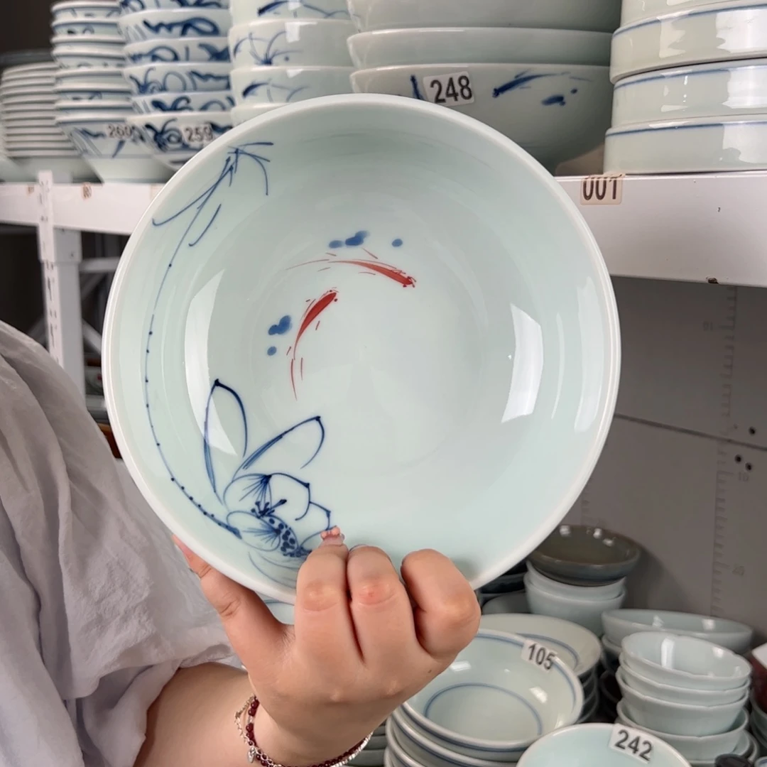 春***2微瑕手绘画鱼8寸罗汉碗（两只装）