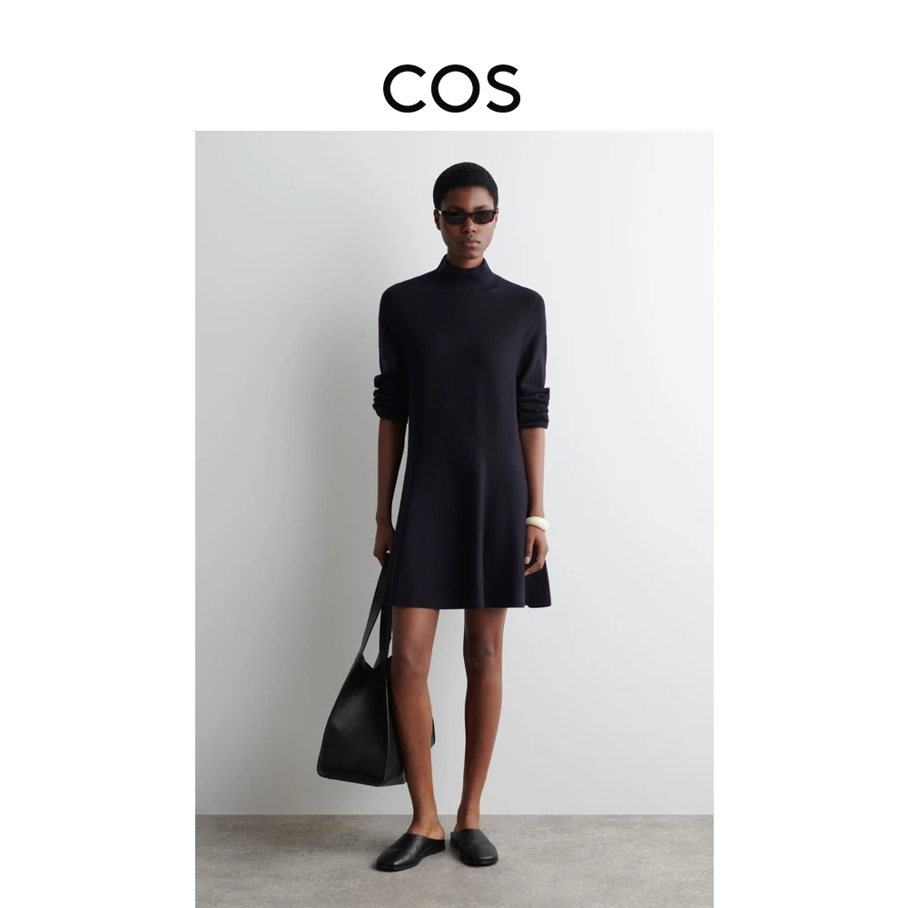 COS女装 标准版型高领羊毛混纺迷你连衣裙2025春季新品1264902001