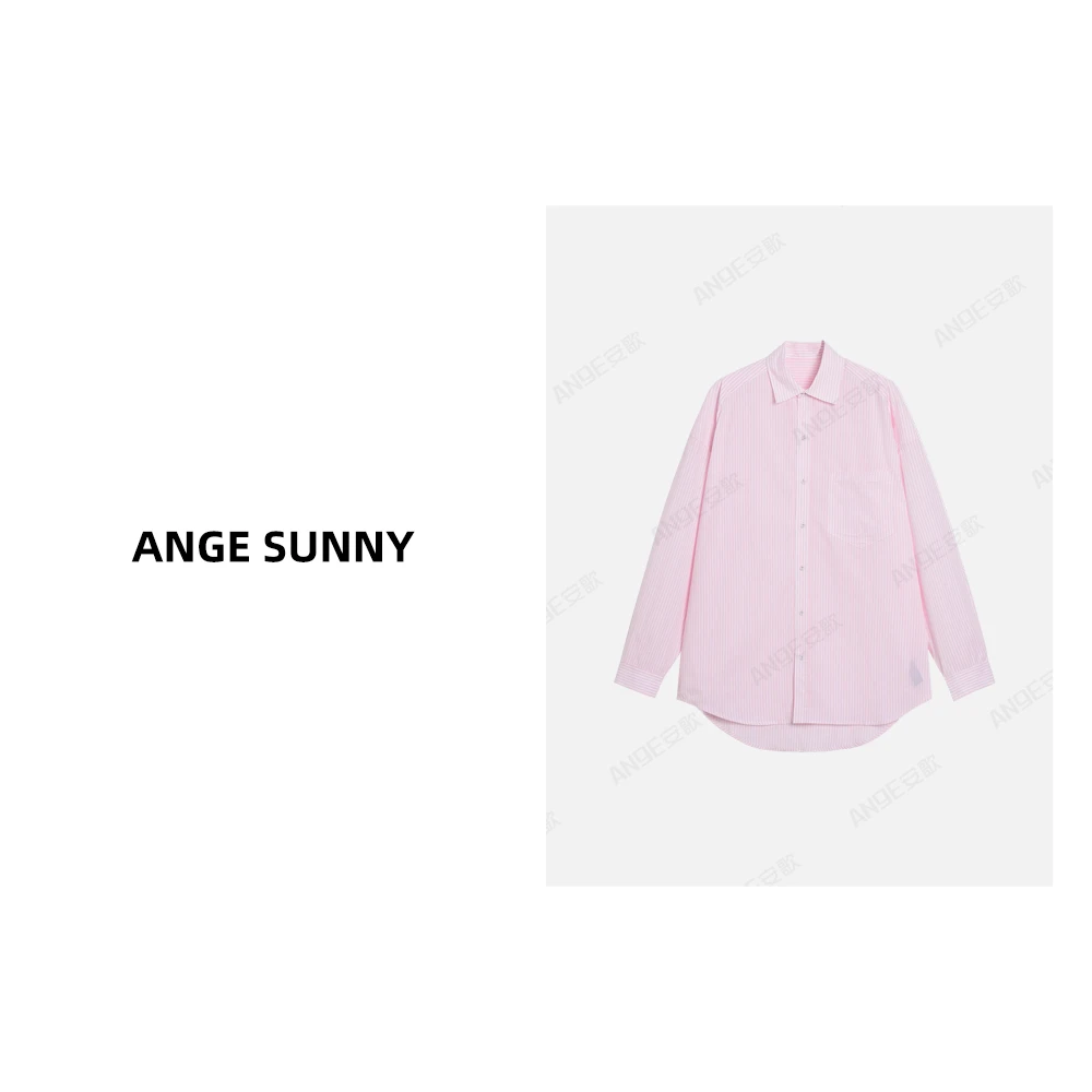 ANGE SUNNY【竖条纹粉色衬衫】Sk*ms风格单排扣廓形长袖衬衣外套