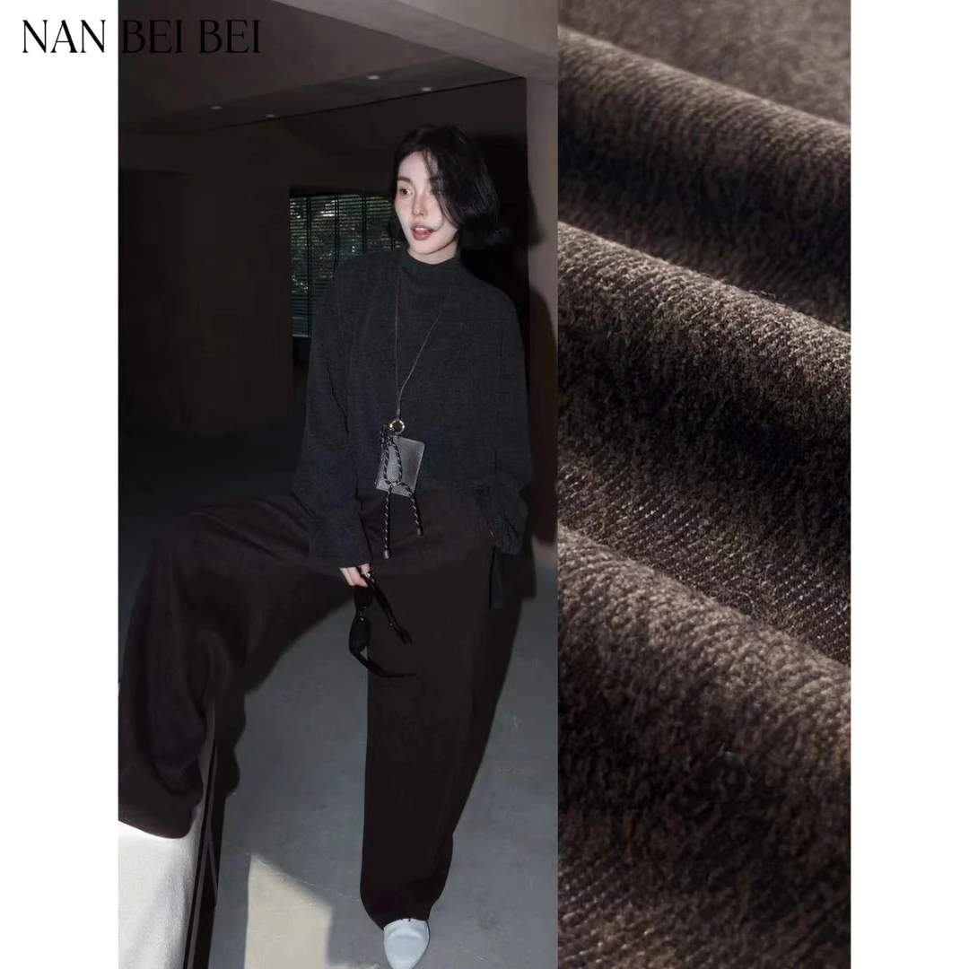 NanBeiBei‘暗纹提花’设计感呢子老钱休闲长裤 624
