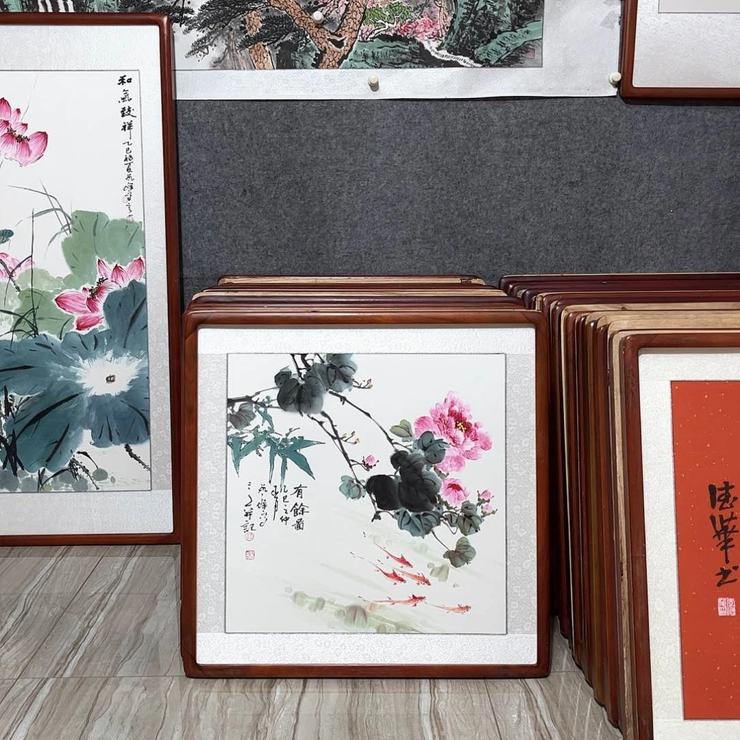 国画书画作品带框63×63厘米