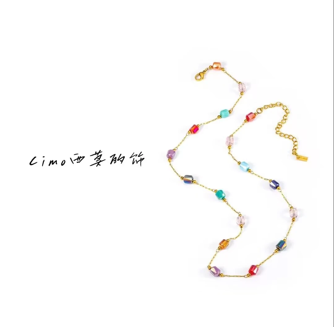 钛钢仿水晶项链 【CIMO西莫的饰】新款手工气质彩色时尚简约百搭