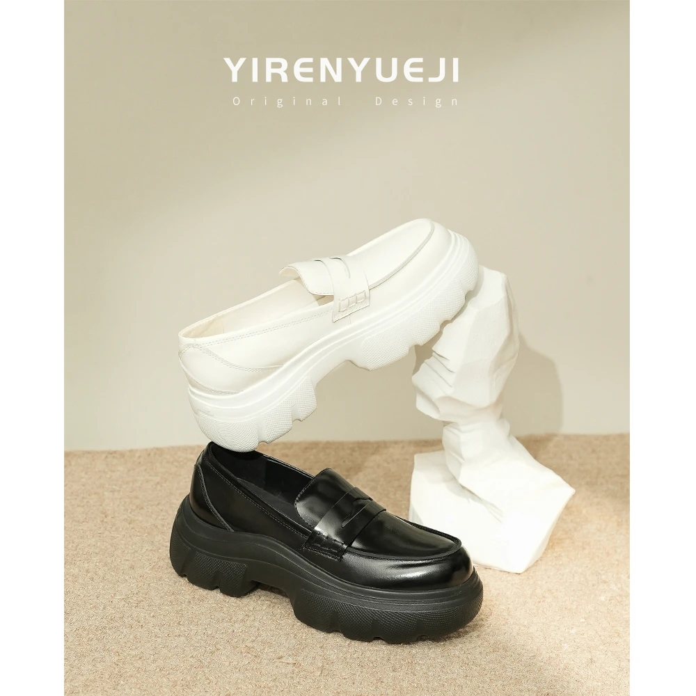 杨幂同款鞋白色松糕鞋女厚底乐福鞋女2025新款英伦风小皮鞋女圆头