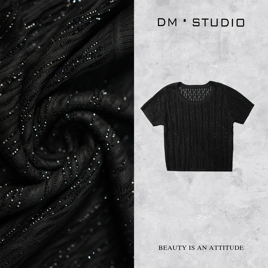 DEDM•STUDIO/重工高级感精致纯色烫钻U领短袖上衣2504ZZS/3632