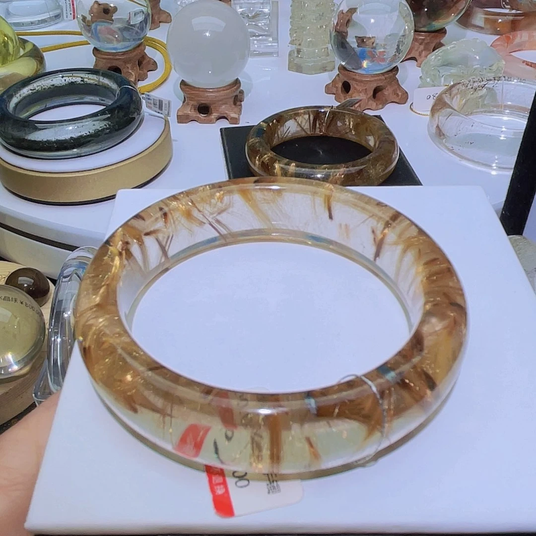 水晶手镯未镶嵌修**途天然高货咖啡钛晶全净体
