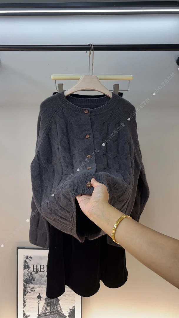 小舟】开衫圆领韩版慵懒风百搭显瘦时尚女士全羊毛衫