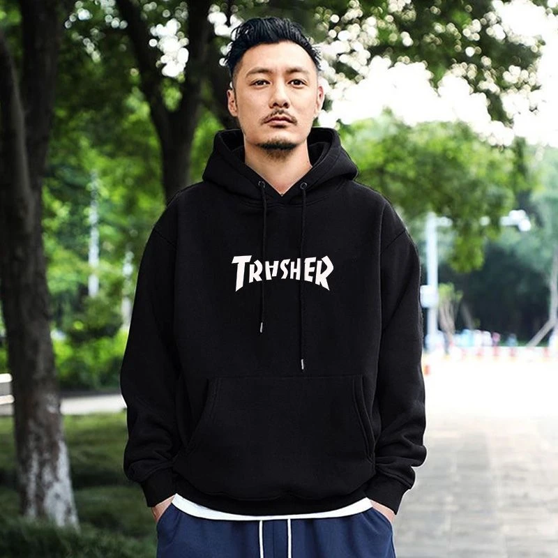 美式重磅字母印花连帽卫衣男春秋休闲帽衫外套潮牌慵懒风套头上衣