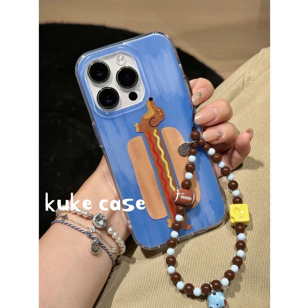 【适用苹果】ins美式可爱汉堡腊肠狗双层印花手机壳iPhone16pro/15